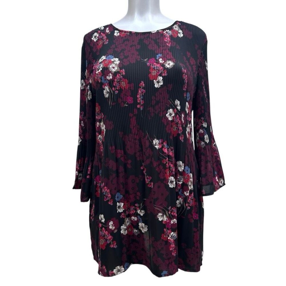 NWOT J. Jill Wearever Collection Tunic Blouse Women's Medium Burgundy Floral